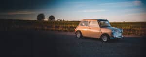 Classic Mini on open road